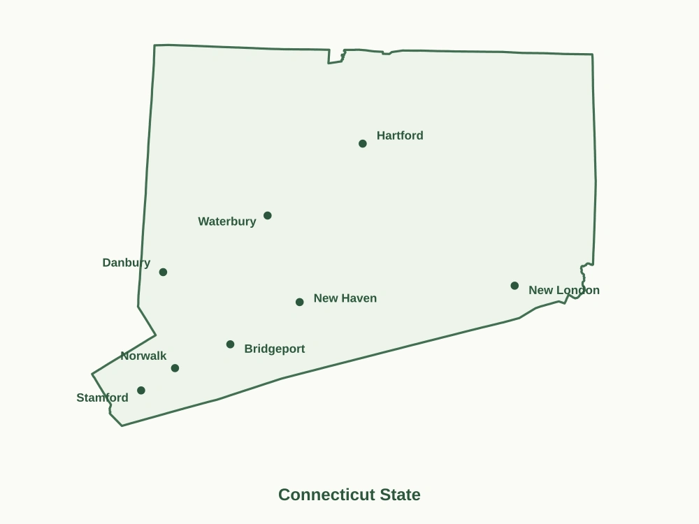 Map of Connecticut State showing major cities